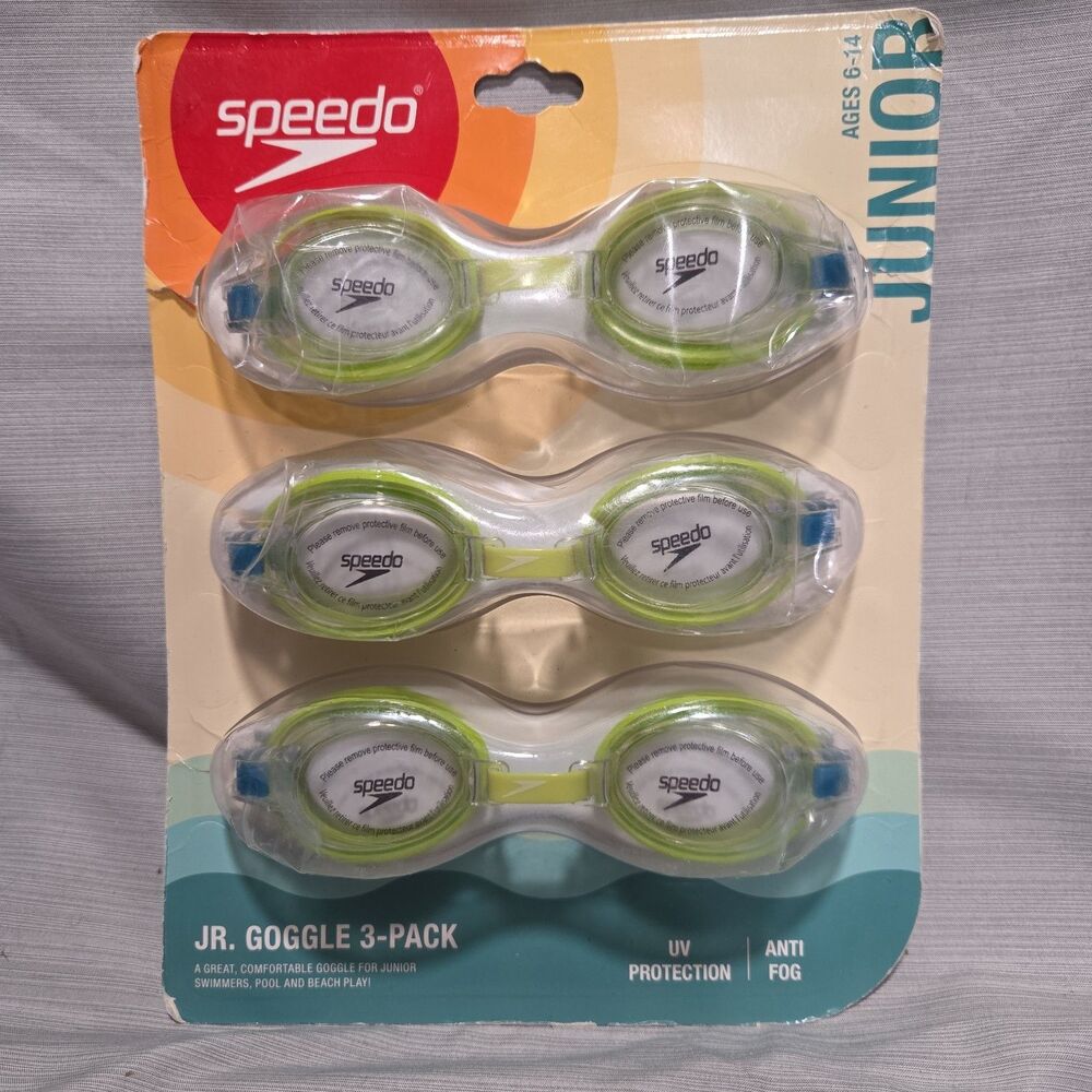 Speedo Jr. Goggle 3-Pack - Lime Green - Ages 6-14 Anti Fog UV Protection